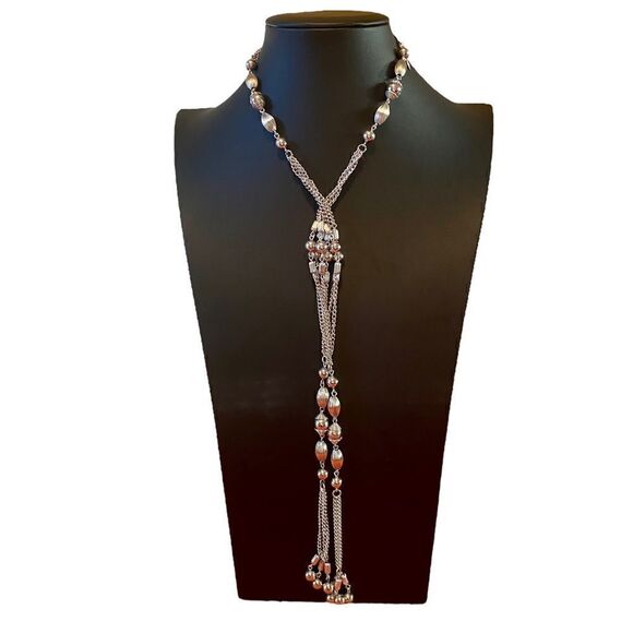 Sarah Coventry Triple Silver Toned Long Chain Lariat. - Picture 5 of 6